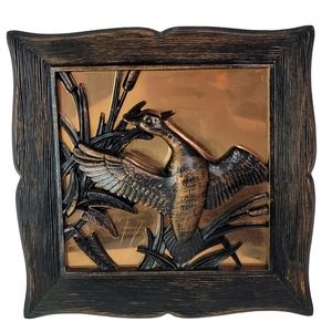 1963 Copper 3D Pheasant Framed Wall Picture Coppercraft Guild 9" X9"